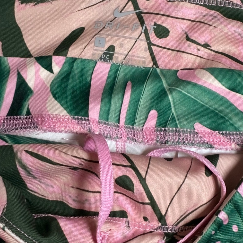 Nike Dri-FIT Leggings Large L Pink Green Tropical Monstera‎ Palm Leaf Print Crop - Picture 3 of 7
